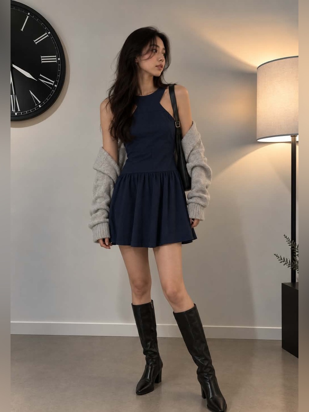 Greta Constantine Classic Navy Sleeveless A-Line Mini Dress with Cross-Back